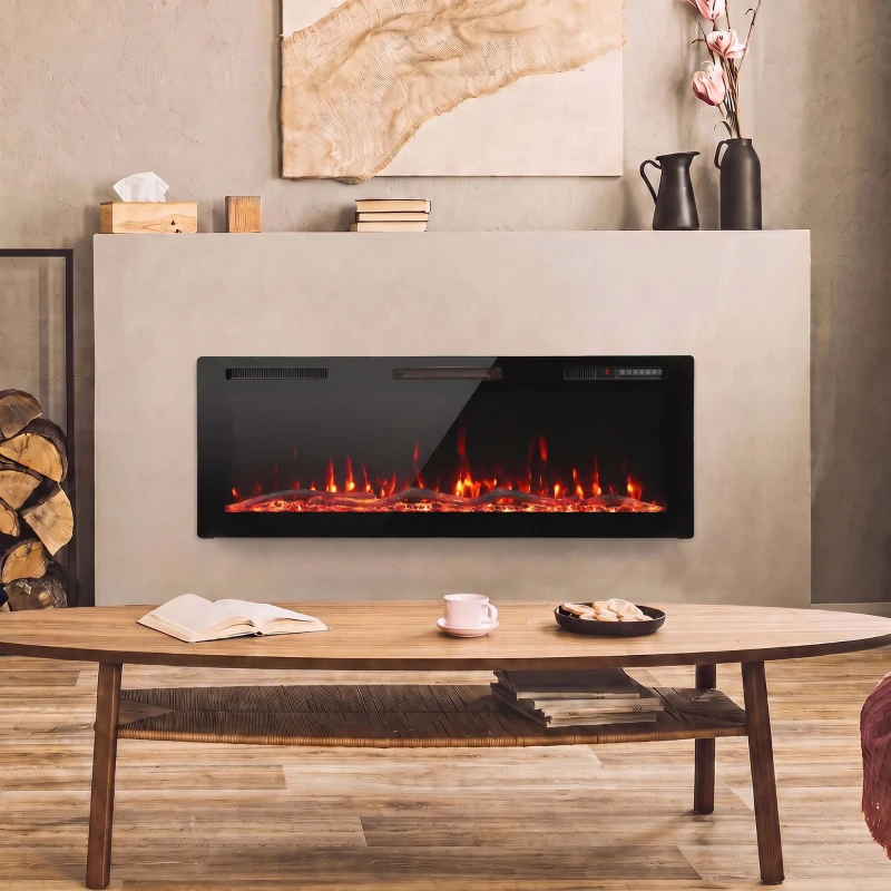 HOMCOM 3 IN 1 Slim Electric Fire, Wall Mounted/Recessed/Freestanding, Electric Fireplace with 12 Flame Colours, 5 Brightness