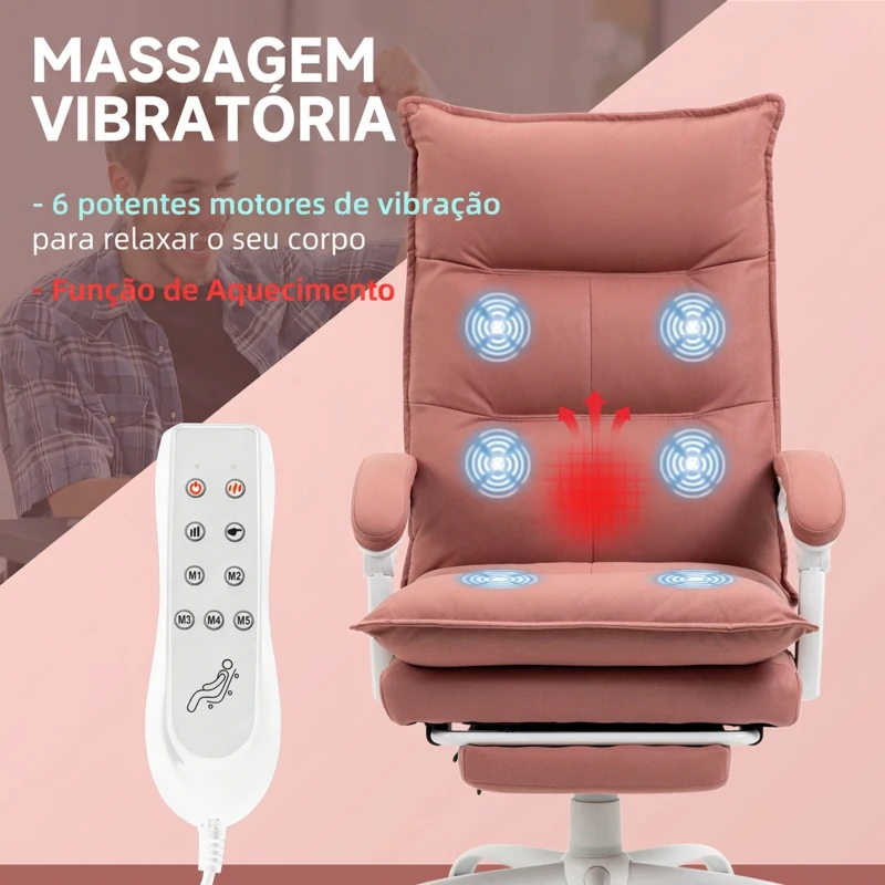 Vinsetto Cadeira de Escritório com 6 Pontos de Massagem e 5 Modos Reclinável com Função de Aquecimento 66x74x114-121,5 cm Rosa