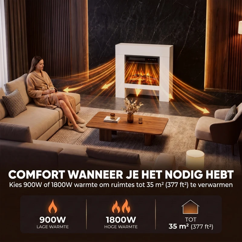 HOMCOM Elektrische haard met schouw en TV-meubel, inclusief afstandsbediening, voor 50 inch, 75 cm, wit
