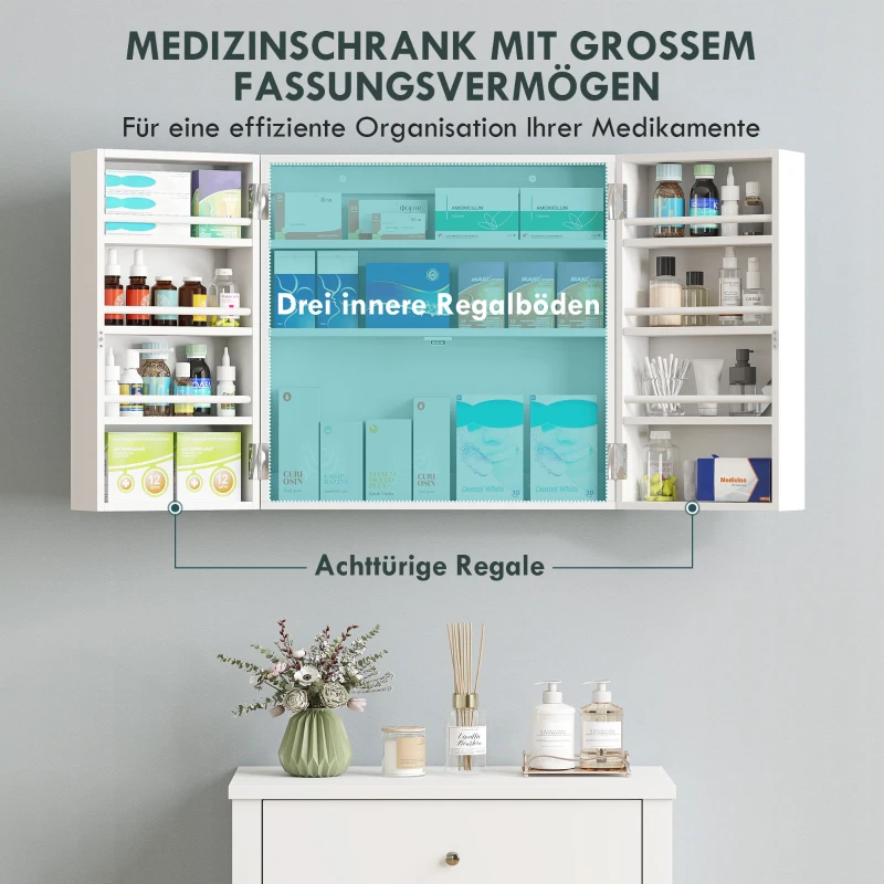 HOMCOM Medicijnkast afsluitbaar 2-deurs hangend met 11 vakken en 2 sleutels, 53 x 20 x 53 cm, wit