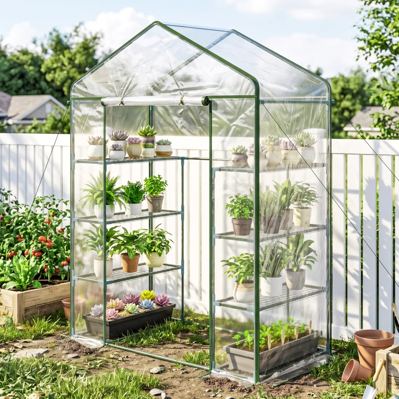 Outsunny Invernadero de Exterior Invernadero de Jardín de 4 Niveles con Estantes Marco de Acero Invernadero para Cultivo de Plantas Flores Tomates 143x73x195 cm Transparente