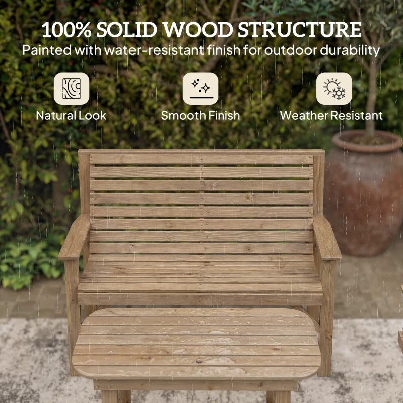 Outsunny 4 Piece Wooden Garden Furniture Set, Outdoor Garden Sofa Set with 2 Armchairs, Loveseat and Coffee Table, Natural Wood