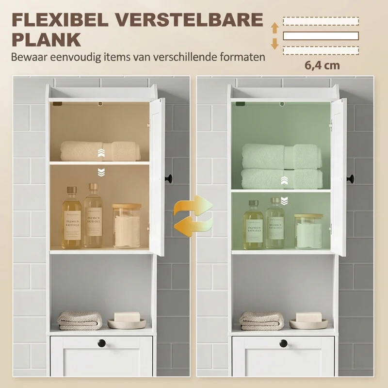 HOMCOM Hoge Badkamerkast met Wasmand, 40 cm Breed, Wit