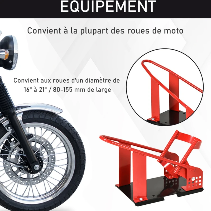 HOMCOM Rail de support universel pour moto support roue moto support béquille moto  bloque roue 8-15,5 cm trous pré-percés