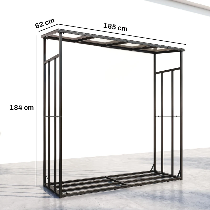 Outsunny Abri-bûches range-bûche extérieur charge maximale 2000 kg avec housse de protection imperméable 185 x 62 x 184 cm noir