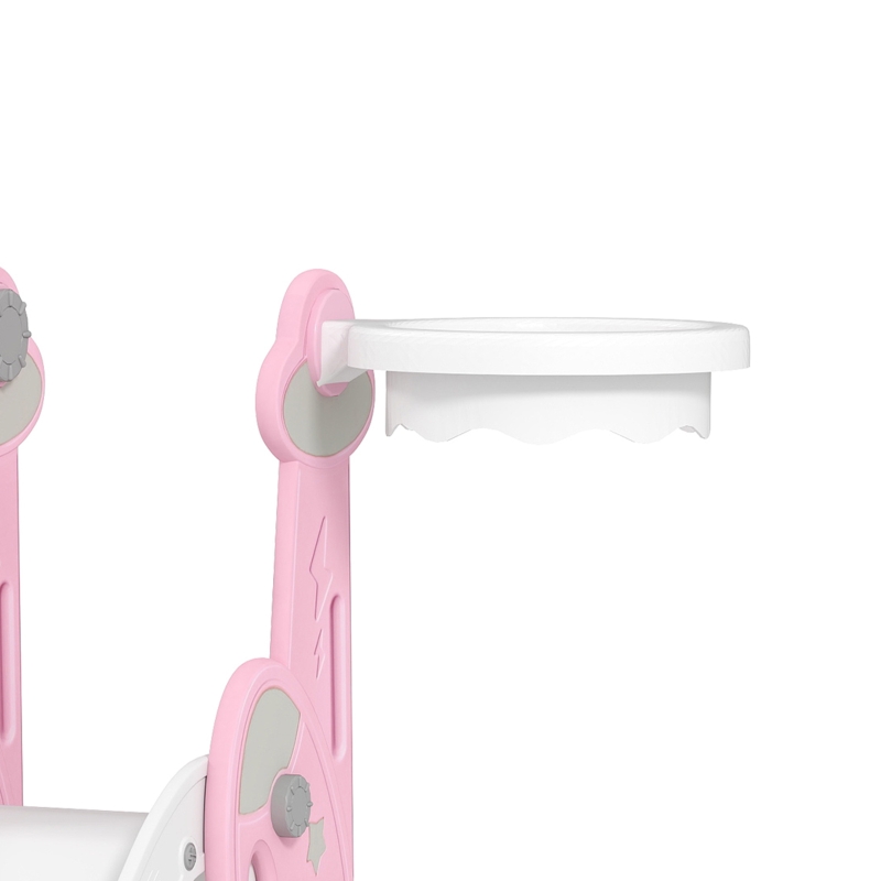 AIYAPLAY Toboggan et balançoire pour enfants 4 en 1 avec panier de basket et échelle, 147,5 x 160 x 107 cm, rose