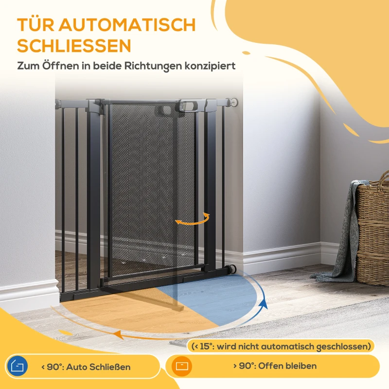 PawHut Traphekje Huisdierhek Hondenhek, verstelbaar van 75 cm - 103 cm, Zwart