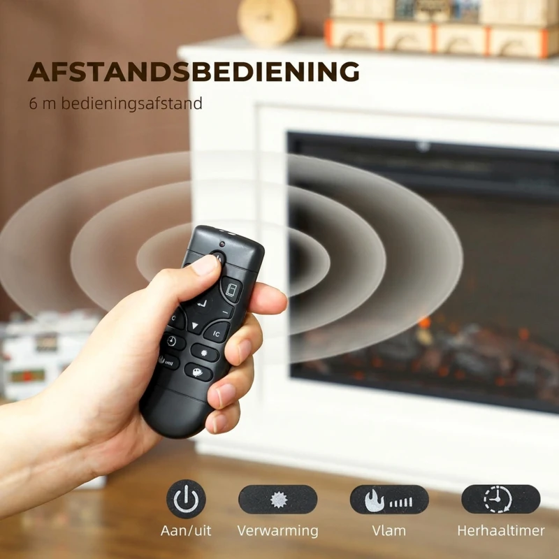 HOMCOM Elektrische haard, realistische vlammen met 12 kleuren, 5 helderheidsniveaus, afstandsbediening, timer, zwart(m-6)