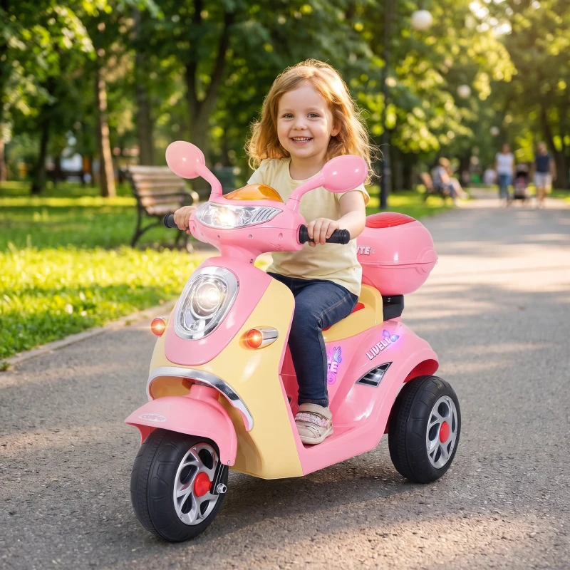 HOMCOM® Scooter électrique pour Enfant 3 Ans 6 V Métal + polypropylène 108 x 51 x 75 cm Rose/Blanc(m-2)