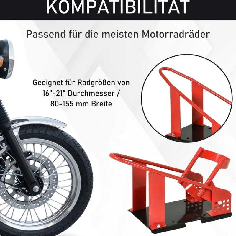 HOMCOM Motorradständer für 80-155 mm Vorderrad, einstellbare Motorradwippe mit 12 verstellbaren vorgebohrten Löchern bis 450 kg