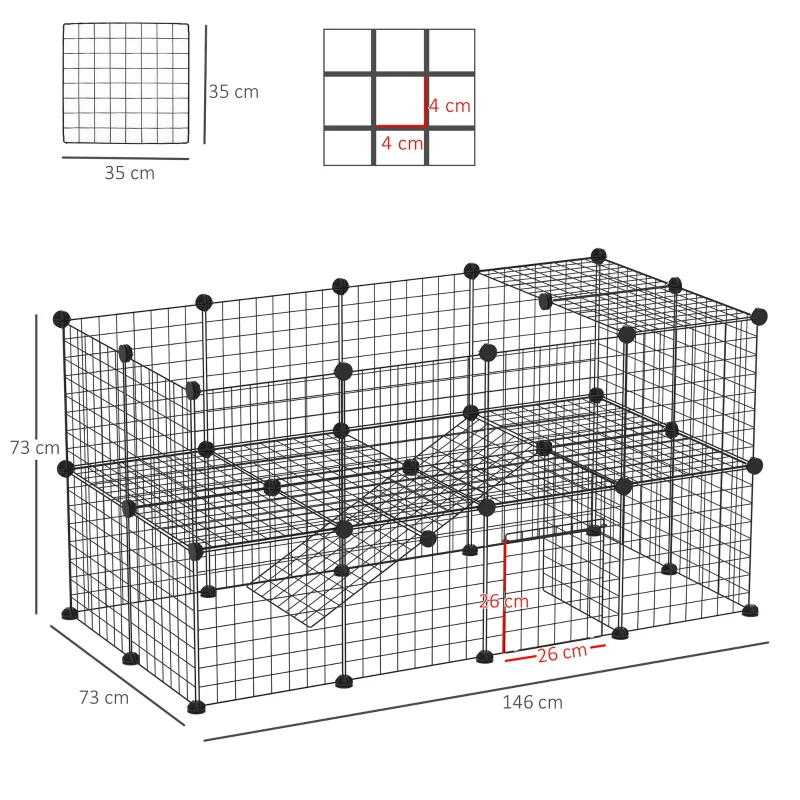 PawHut Ren kleine huisdieren box metalen rooster vele vormen zwart metaal