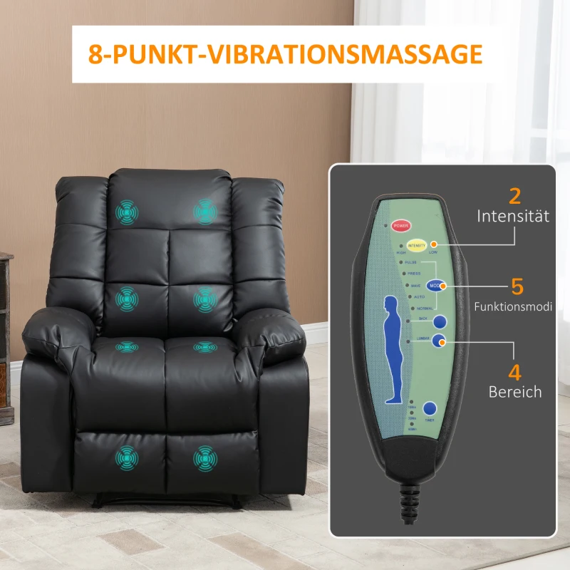 HOMCOM massagestoel Elektrische tv-stoel met ligfunctie 8 massagepunten(m-4)