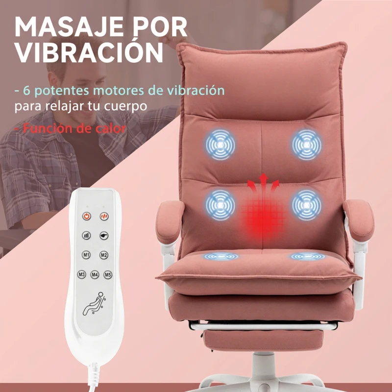 Vinsetto Silla de Masaje Reclinable con 6 Puntos de Masaje y 5 Modos con Función de Calefacción Ajustable 66x74x114-121,5 cm Rosa