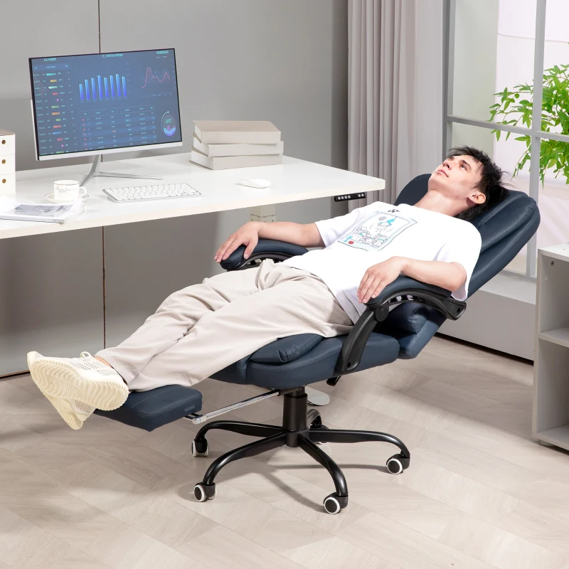 Vinsetto Massage Bureaustoel, 7 Vibratiepunten, Verstelbare Voetensteun & Rugleuning, tot 120 kg, Lederlook, Blauw(m-2)