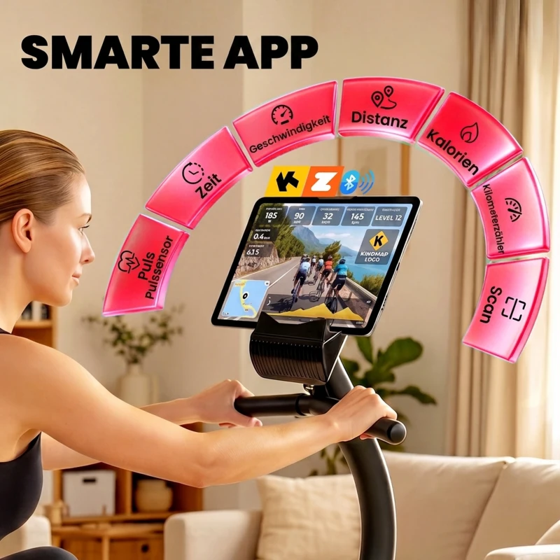 SPORTNOW Ligergometer voor thuis met 8 verstelbare weerstandsniveaus, magnetische rem, app, polssensor, LCD-display, voetriemen