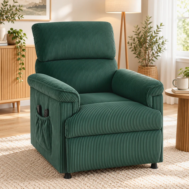 HOMCOM Corduroy Electric Recliner Armchair with Massage and Heat - Green