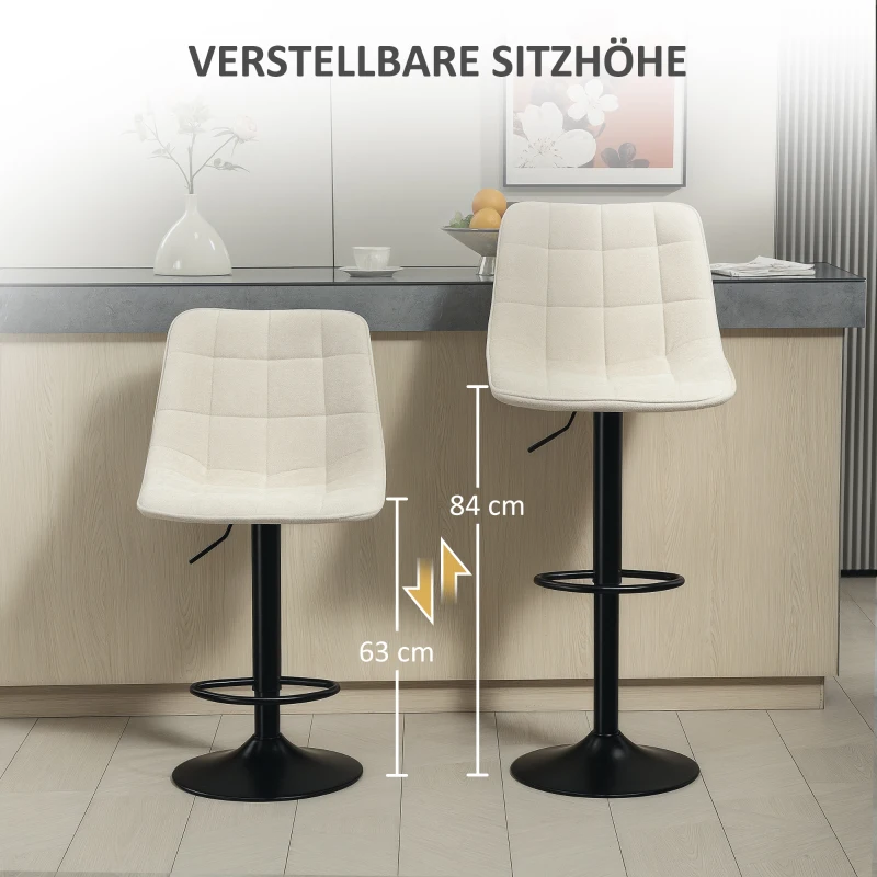 HOMCOM Modern Barkrukken, Set van 2 Draaibare Barstoelen met Rugleuning, In hoogte verstelbaar, met Voetsteun, Gestoffeerd, Beige(m-5)