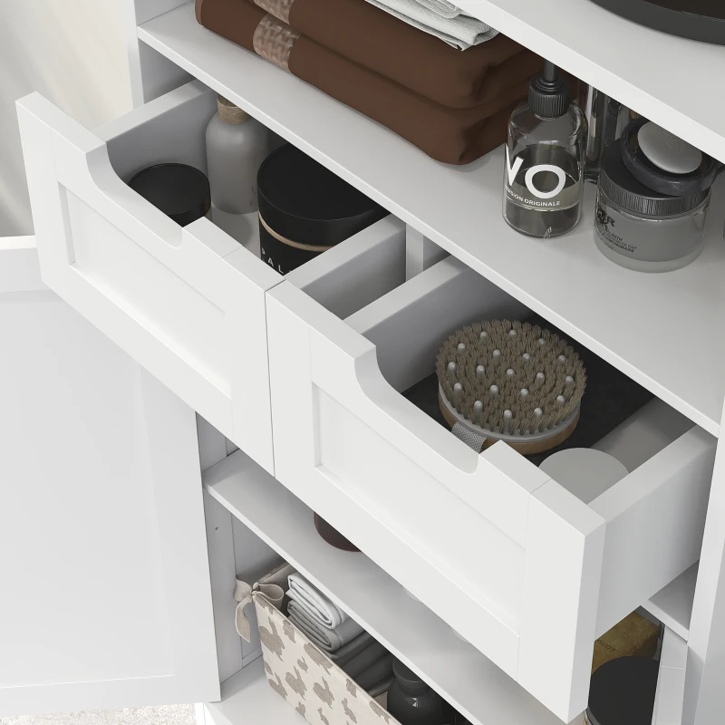 kleankin Badkamerkast met 2 Laden, Deur, 60 x 30 x 109 cm, Wit(m-9)