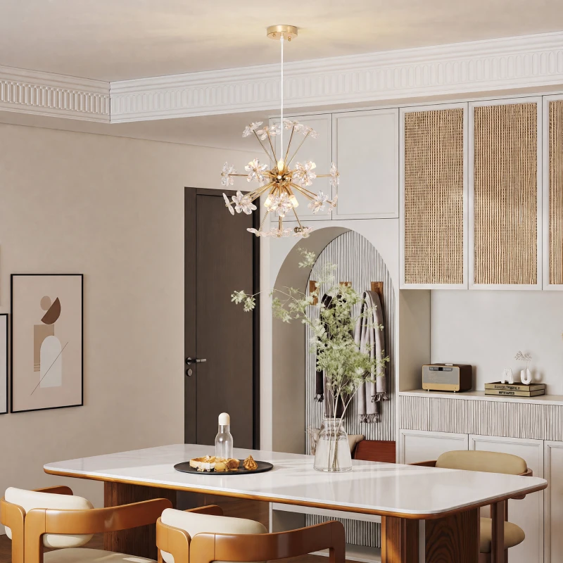 HOMCOM Crystal Chandeliers Ceiling Light with Flower, Modern Pendant Light with Adjustable Height, Ceiling Plate, Clear