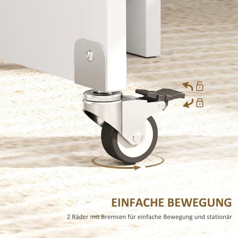 HOMCOM Inklapbare Eettafel voor 2-4 Personen, Opvouwbare Keukentafel met Opbergruimte, Uitschuifbare Tafel op Wielen, Wit(m-6)