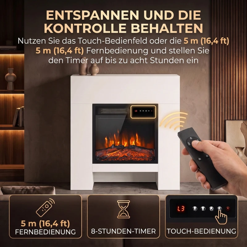 HOMCOM Elektrokamin mit Kaminsims Heizung TV-Stand Kamin inkl Fernbedienung 50 Zoll 75cm Weiß