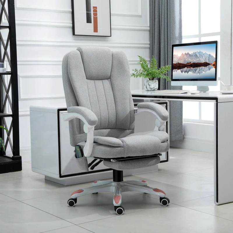Vinsetto massagestoel, bureaustoel, gamestoel, polyester, schuimstof, nylon, grijs, 66 x 63 x 107-115 cm