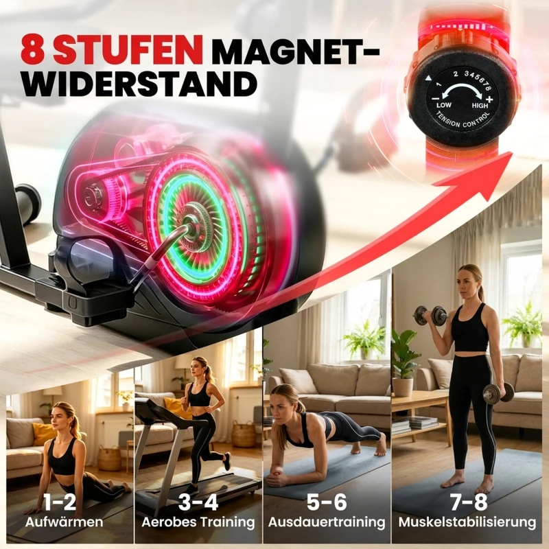 SPORTNOW Ligergometer voor thuis met 8 verstelbare weerstandsniveaus, magnetische rem, app, polssensor, LCD-display, voetriemen