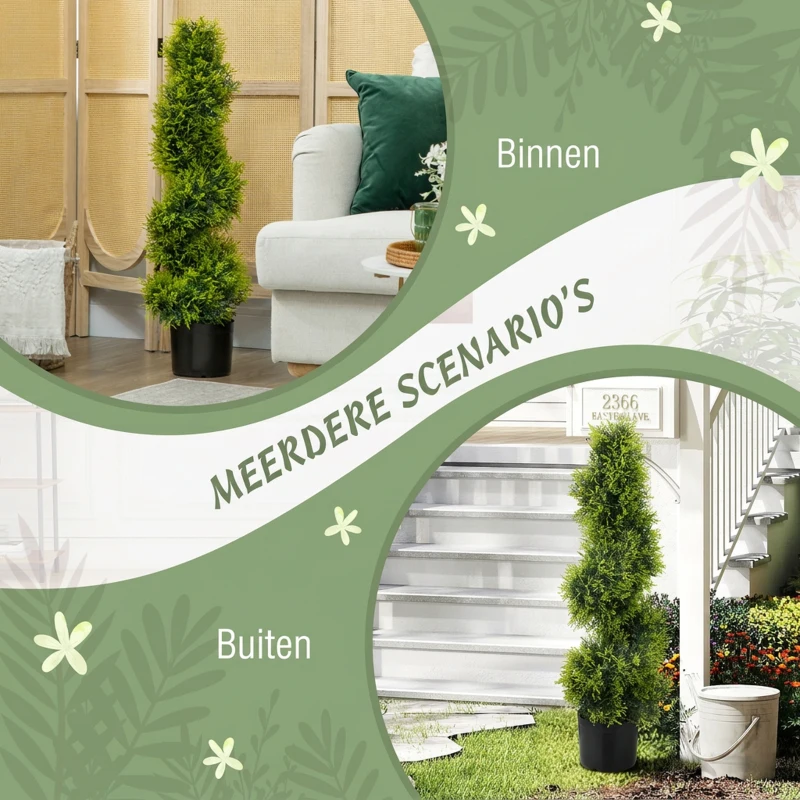 HOMCOM Kunstmatige Cyperus 90 cm Kunstplant in Spiraalvorm, Plastic Kunstplanten in Pot, Moderne Decoratie