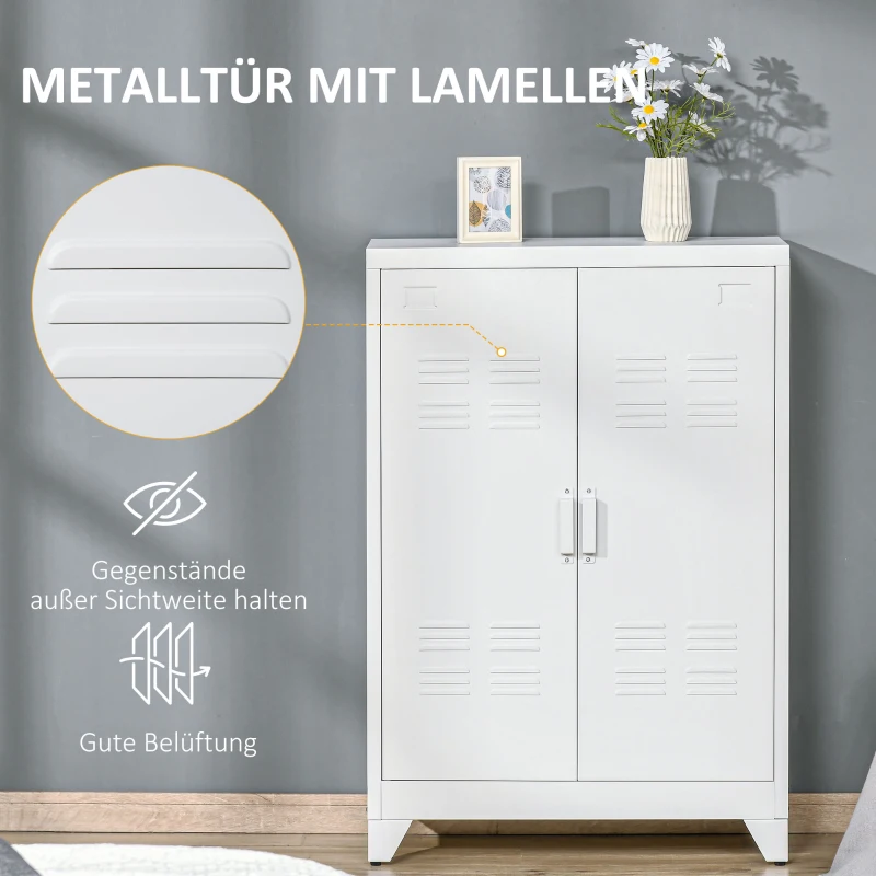 HOMCOM Archiefkast Metalen kast Multifunctionele kast met magnetische lamellen-dubbele deur 75 x 33 x 110 cm Wit