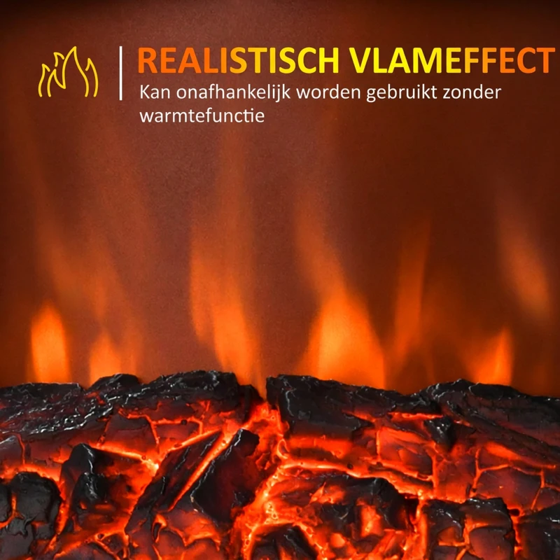 HOMCOM Elektrische Kachel Vrijstaand, Vlameffect, 2 Verwarmingsmodi 1000W/2000W, Gehard Glas, Zwart, 36,5x24x45,5 cm(m-4)
