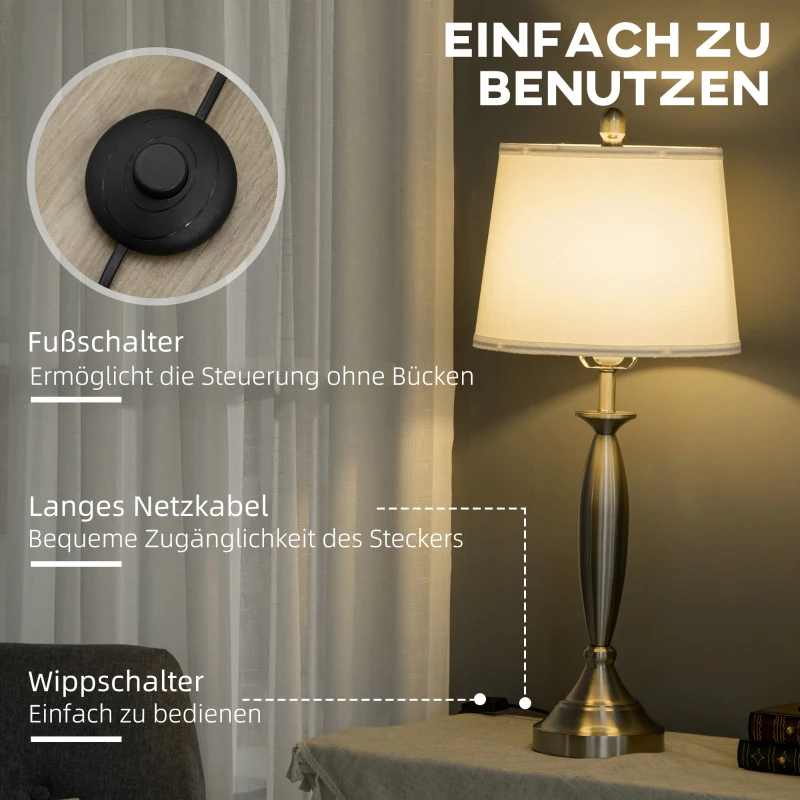 HOMCOM 2-delige lichtset. 1 vloerlamp, 1 tafellamp, linnenlook; 38 cm x 38 cm x 158 cm, zilver+wit