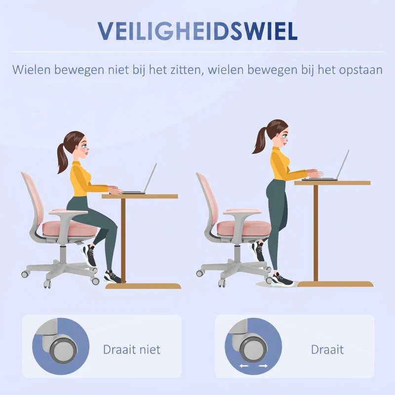 Vinsetto Bureaustoel, Ergonomische Bureaustoel met Draaifunctie, Verstelbaar 55 x 48 x 82,5-94,5 cm Roze(m-4)
