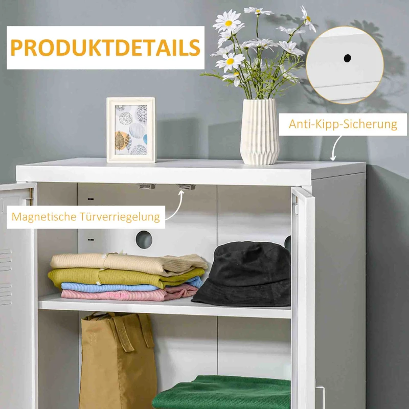 HOMCOM Archiefkast Metalen kast Multifunctionele kast met magnetische lamellen-dubbele deur 75 x 33 x 110 cm Wit
