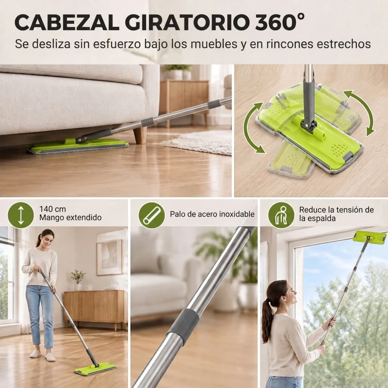 HOMCOM Set de Fregona Plana y Cubo con Escurridor 2 Compartimentos Cabezal 360° 5 Mopas Microfibra Uso Seco/Húmedo Gris Oscuro