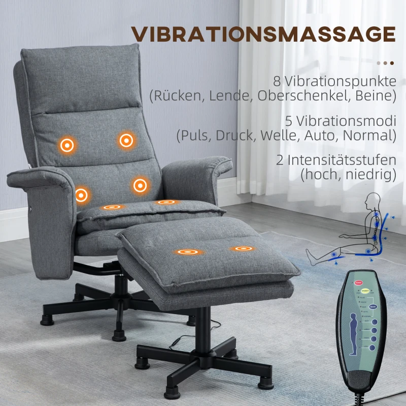 HOMCOM Massage Bureaustoel met Voetenbank, 8 Vibratiekoppen, 1 Afstandsbediening, 1 Zijvak, Grijs