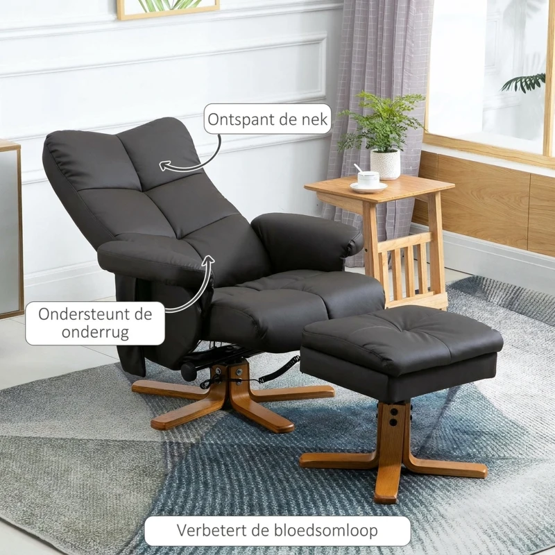 HOMCOM massagestoel met ottoman relaxstoel TV-stoel TV-stoel 145 ° helling kunstleer bruin 80 x 86 x 99 cm