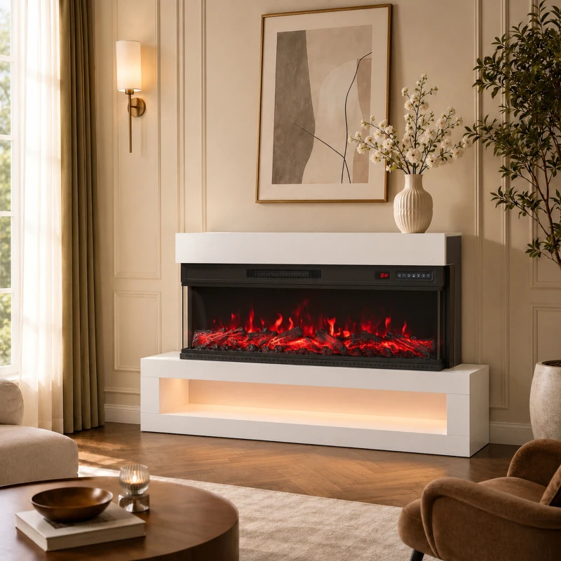 HOMCOM 3-Sided Electric Fireplace, Freestanding/Wall Mounted Electric Fire Heater with Adjustable Flame, Mood Light, ECO Mode