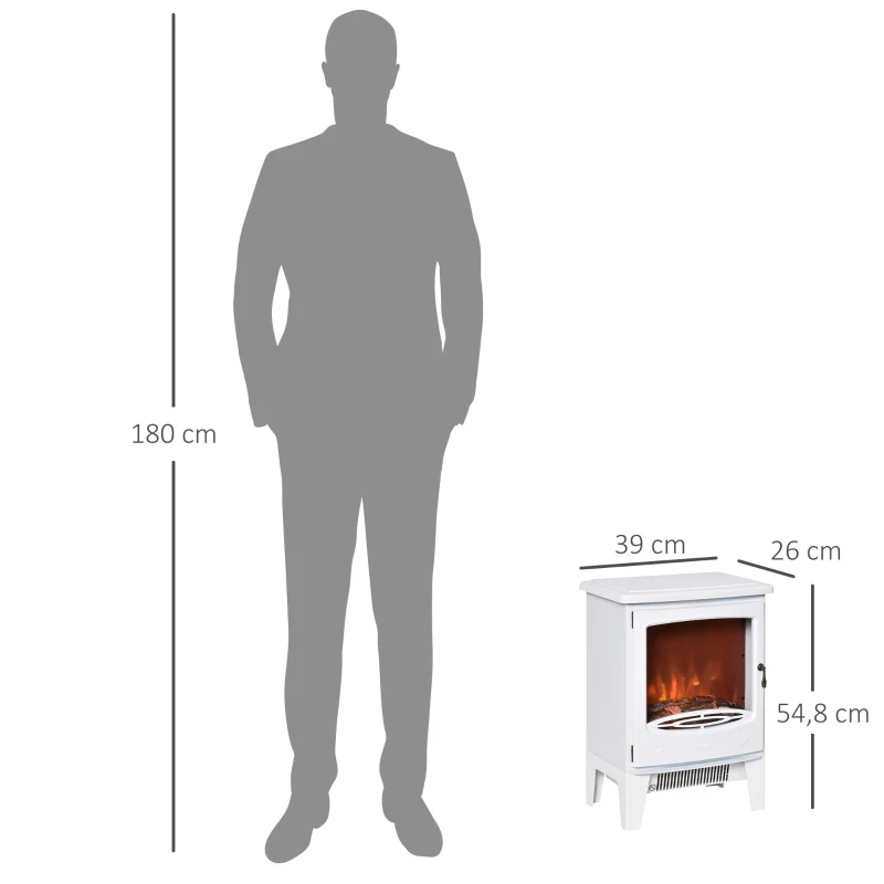 HOMCOM LED elektrische haard staande haard haardkachel met vlameffect 900/1800W metaal ABS kunststof glas wit 39 x 26 x 54,8 cm(m-3)