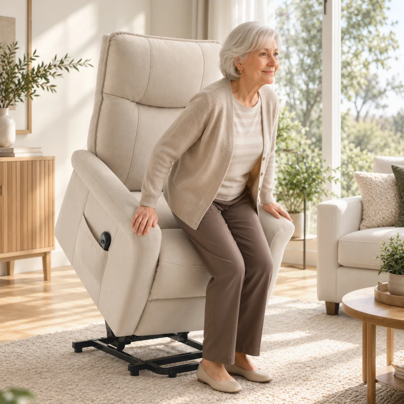 HOMCOM Sillón Relax Reclinable Eléctrico Levanta Personas 155° de Chenilla con Mando Asiento de Muelles Reposapiés Crema