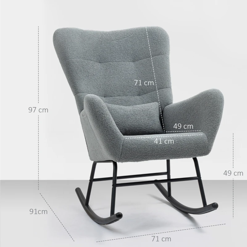 HOMCOM Schommelstoel, Pluizige Bekleding, Lendekussen, Antislip, Tot 120 kg, Grijs(m-3)