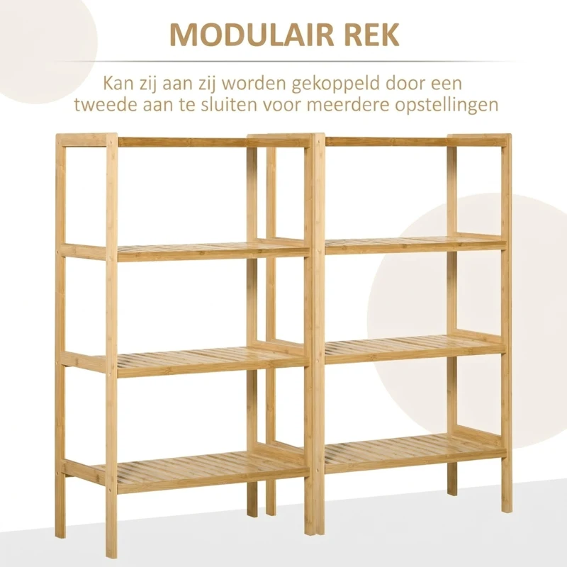 HOMCOM 4-laags bamboe plank, naturel, 62 x 33 x 112 cm