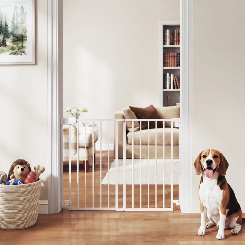 PawHut Barreira de Segurança para Cães e Crianças 72-108,5x76 cm para Porta e Escada, sem Barra Inferior, Fecho Automático