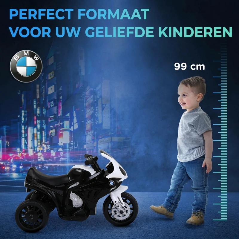 HOMCOM Elektrische kindermotor motorfiets driewieler kindervoertuig licentie van BMW 18-36 maanden
