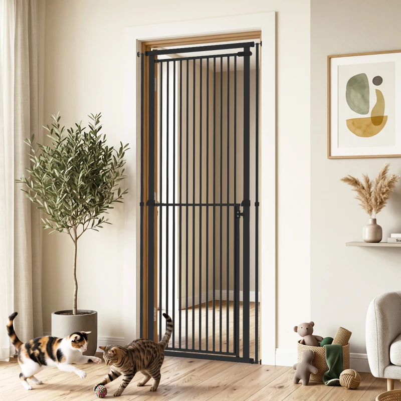 PawHut Barreira de Segurança Extra Alta para Crianças, Cães e Gatos 112-200 cm, Largura Ajustável 76-85 cm, para Portas e Escadas