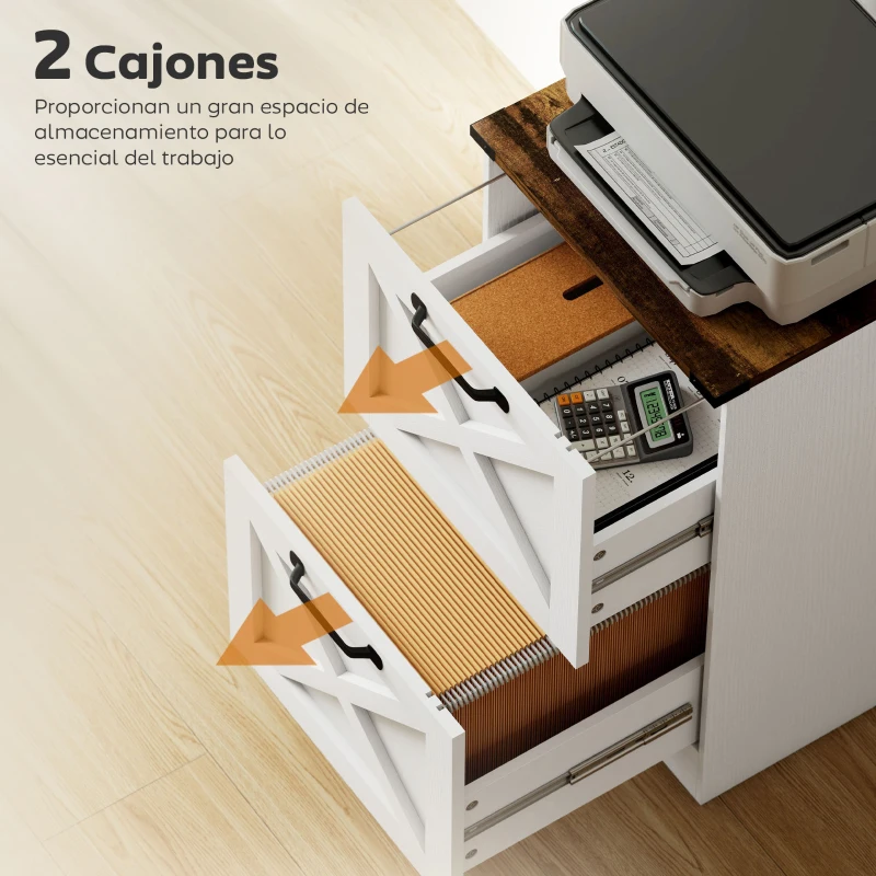 HOMCOM Cajonera Escritorio con 2 Cajones Soporte para Impresora con Riel Colgante para A4 y Carta 40x40x71 cm Blanco