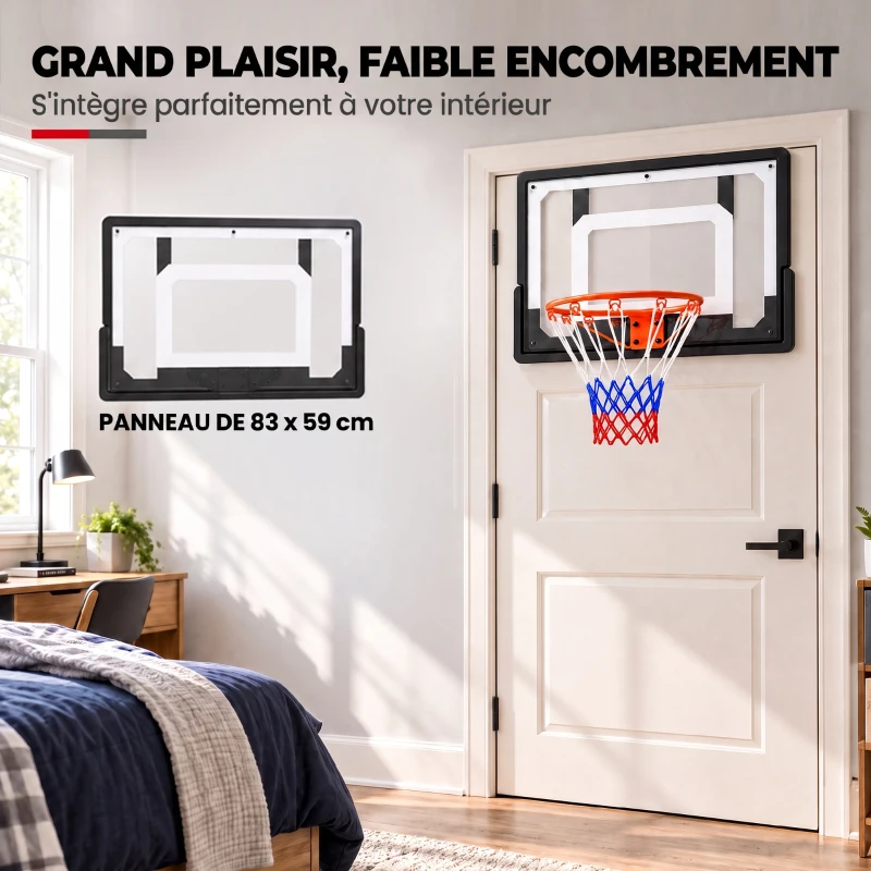 SPORTNOW Panier de Basket Mural ou sur Porte Arceau en Acier Ø40 cm Filet en Nylon Panneau en PE pour Intérieur Noir