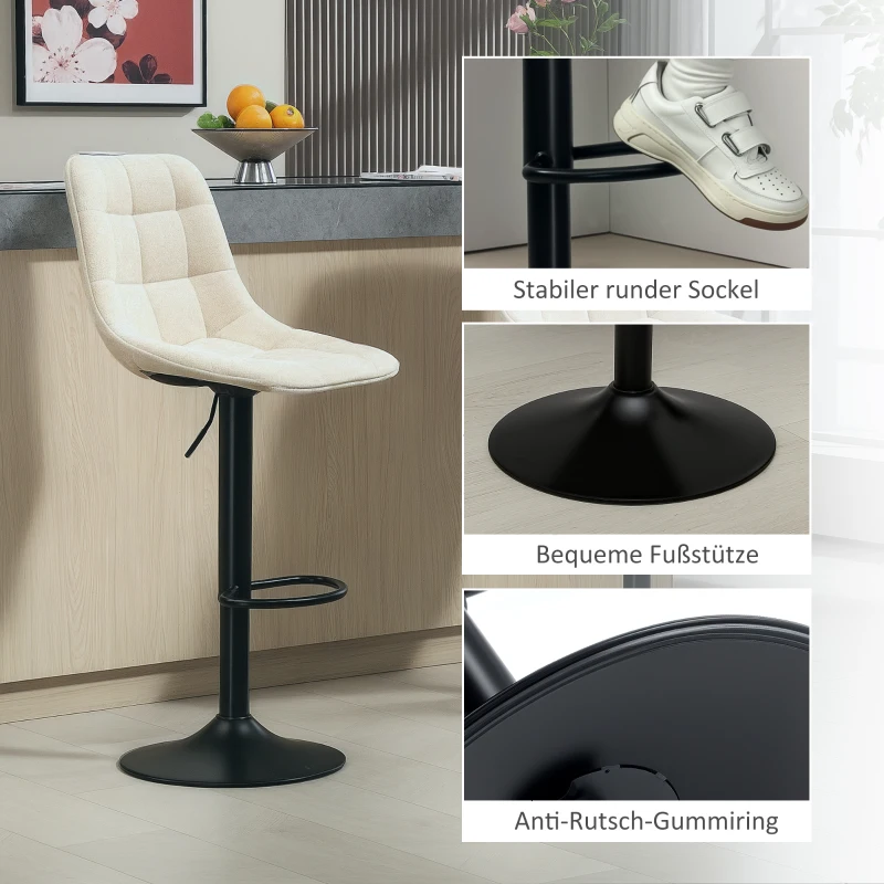 HOMCOM Modern Barkrukken, Set van 2 Draaibare Barstoelen met Rugleuning, In hoogte verstelbaar, met Voetsteun, Gestoffeerd, Beige(m-8)