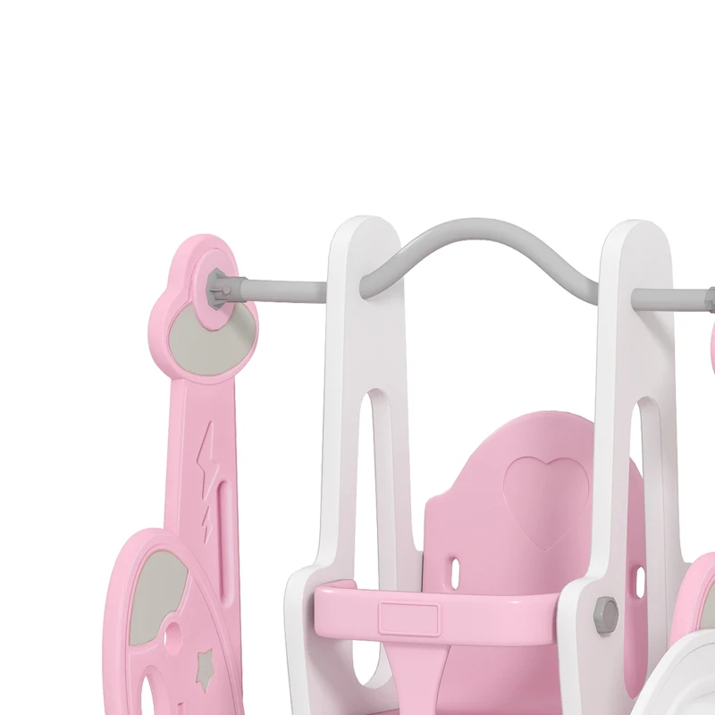 AIYAPLAY Toboggan et balançoire pour enfants 4 en 1 avec panier de basket et échelle, 147,5 x 160 x 107 cm, rose
