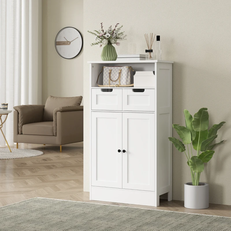kleankin Badkamerkast met 2 Laden, Deur, 60 x 30 x 109 cm, Wit(m-8)