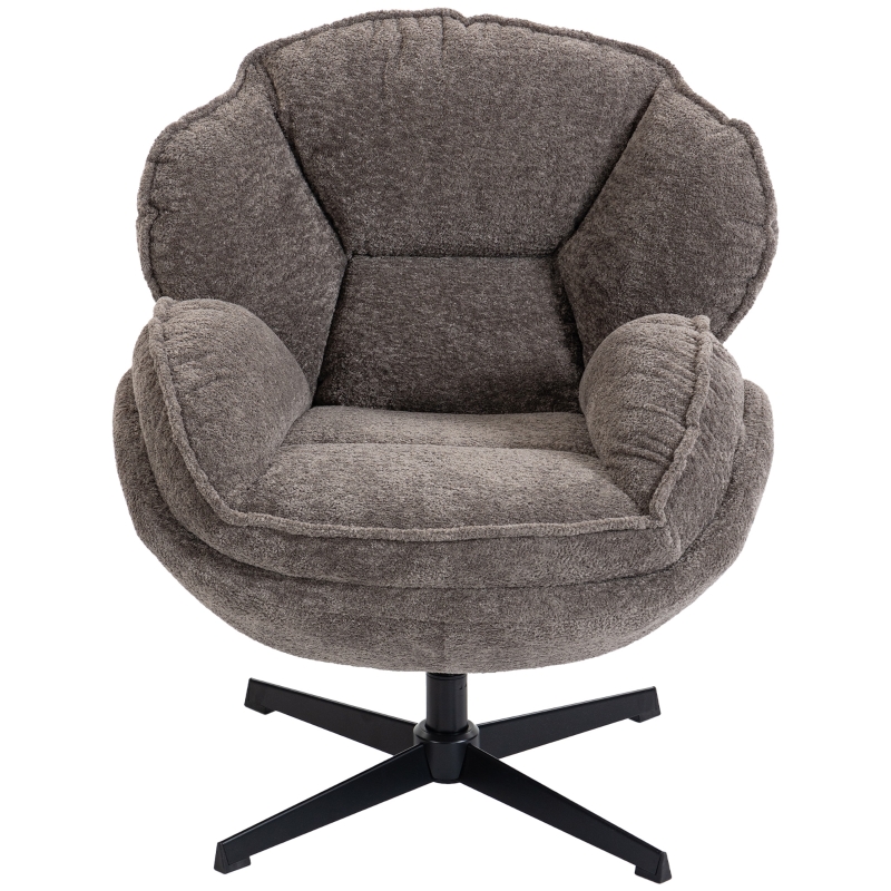 HOMCOM Moderne Wingback-stoel, Fluwelen Armleuningstoel met Viersterbasis, S-veren, 360° Draaifunctie, Grijs